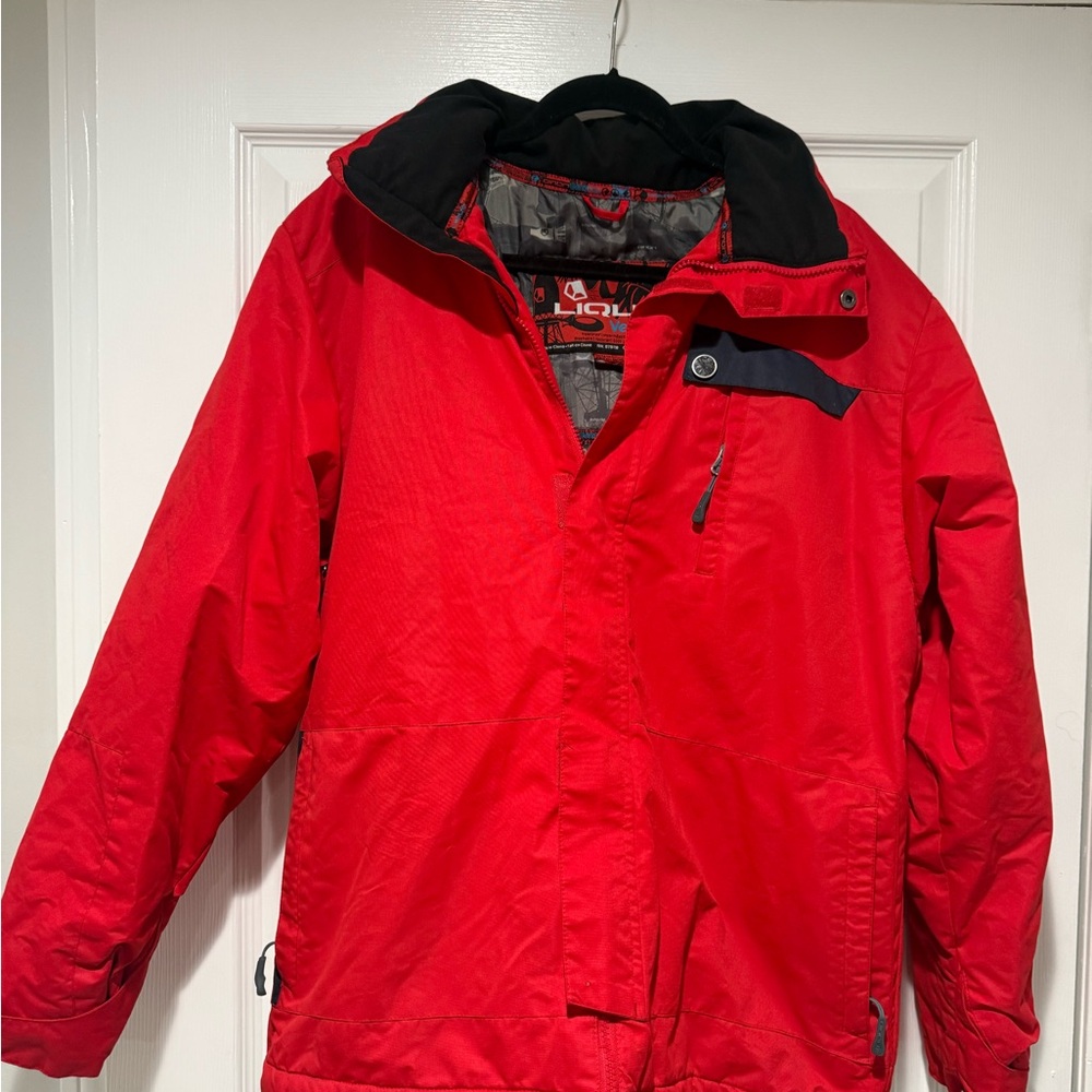 Liquid Red Kids Puffer Jacket with Black Trim